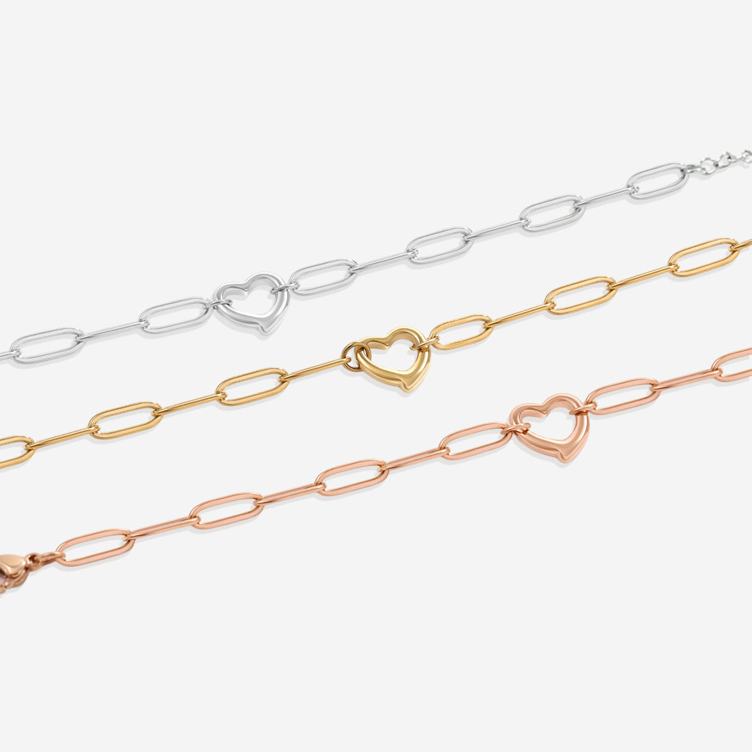 Bracelet chaîne trombone cœur ouvert