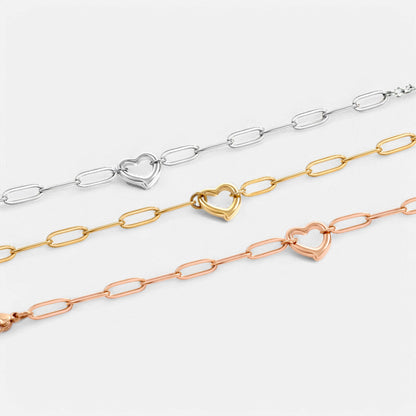 Bracelet chaîne trombone cœur ouvert