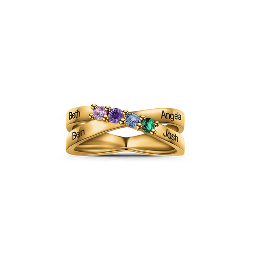 Notre bague familiale à 4 pierres de naissance