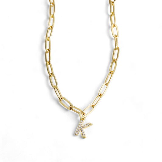 Paperclip Pave Initial Necklace