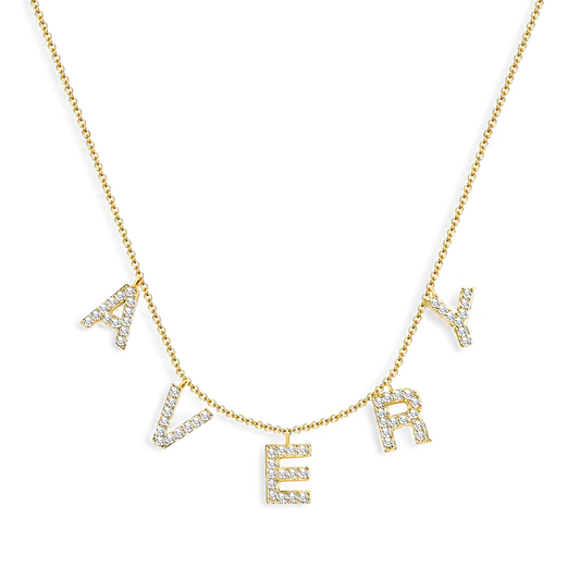 Pave Block Letter Name Necklace