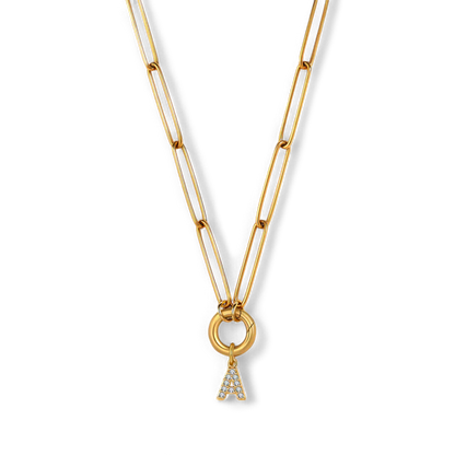 Pave Initial Charm with Charm Clasp Necklace