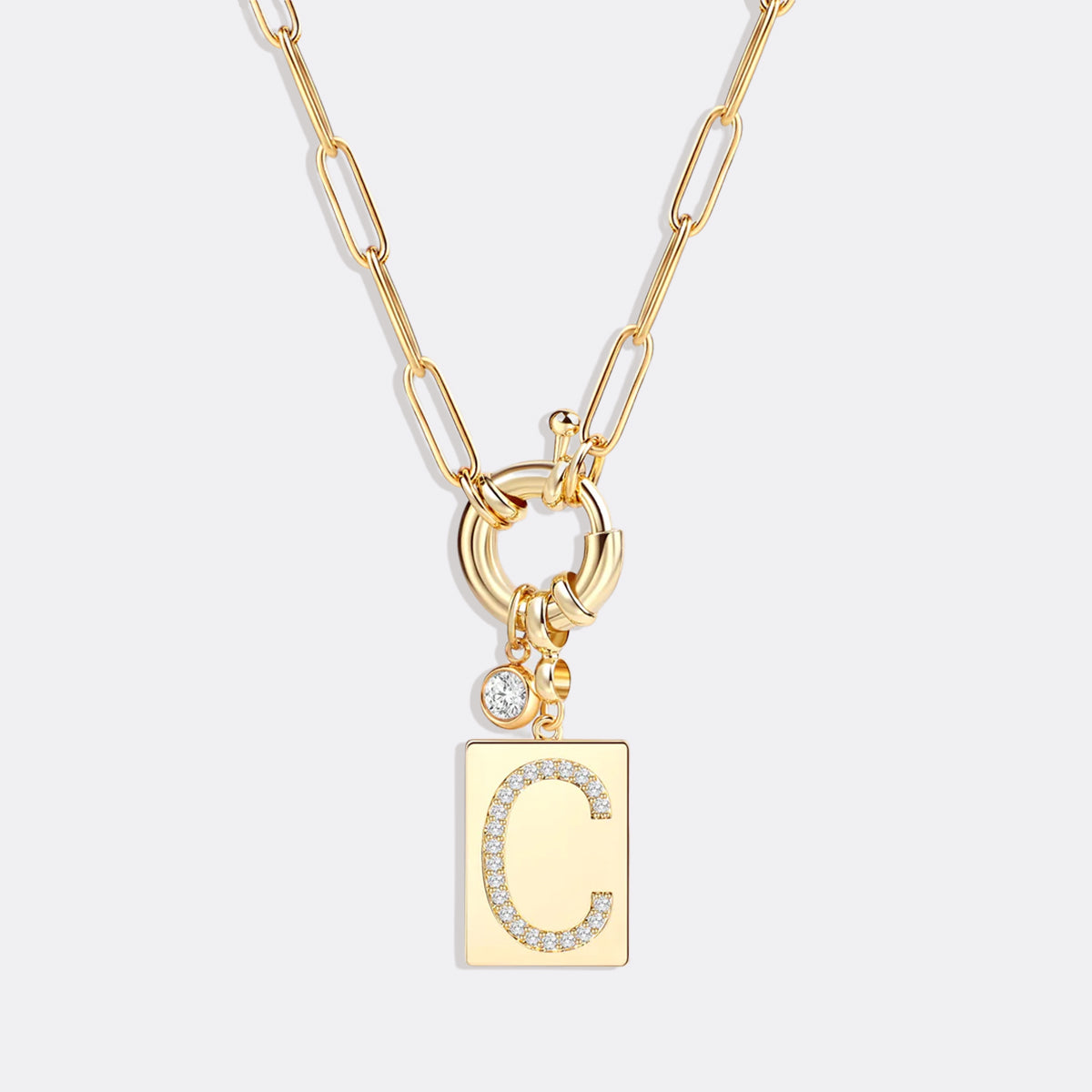 Collier pendentif initial pavé avec chaîne trombone