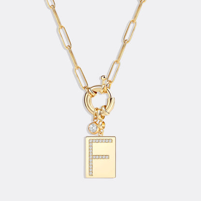 Collier pendentif initial pavé avec chaîne trombone