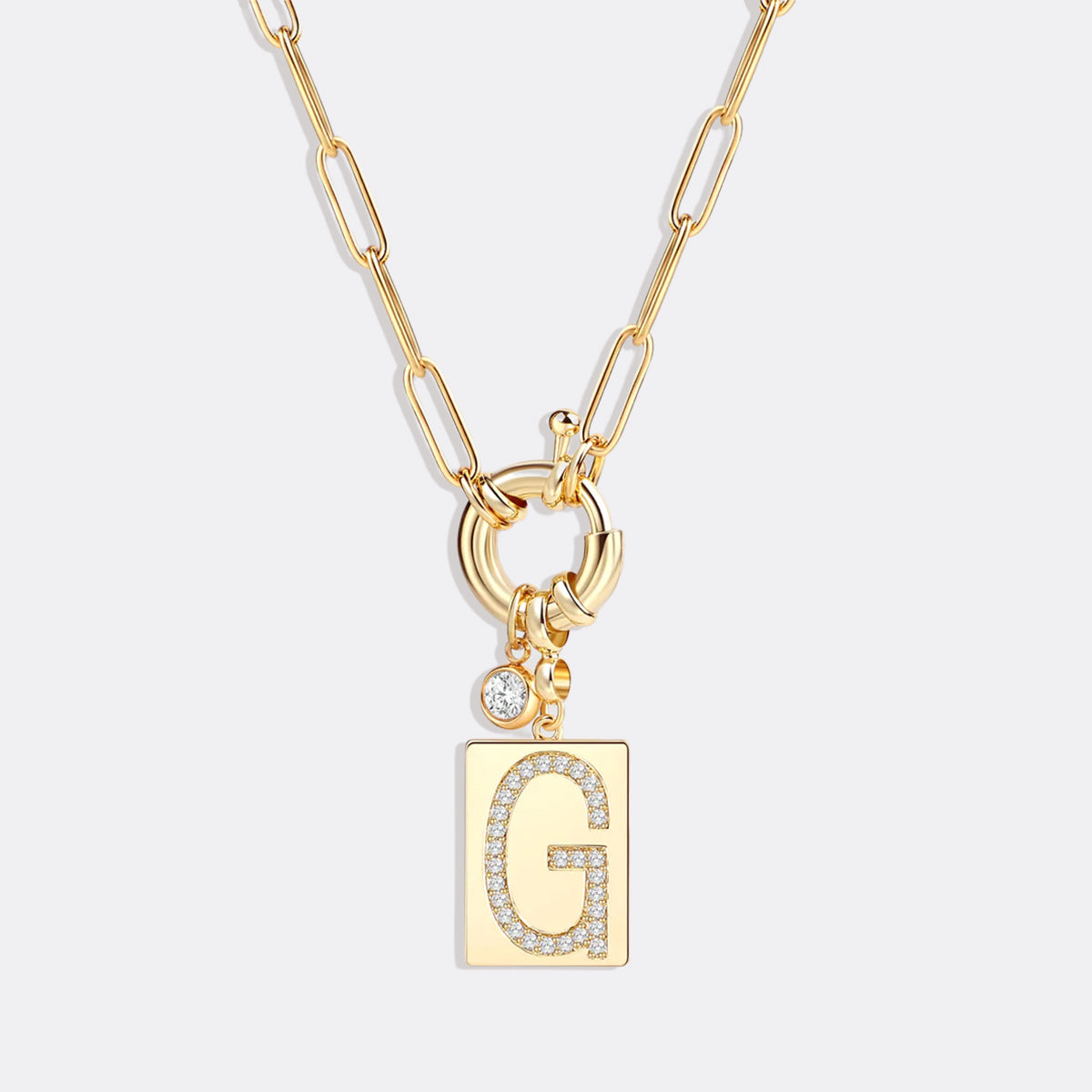 Collier pendentif initial pavé avec chaîne trombone