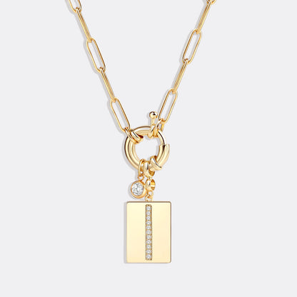 Collier pendentif initial pavé avec chaîne trombone