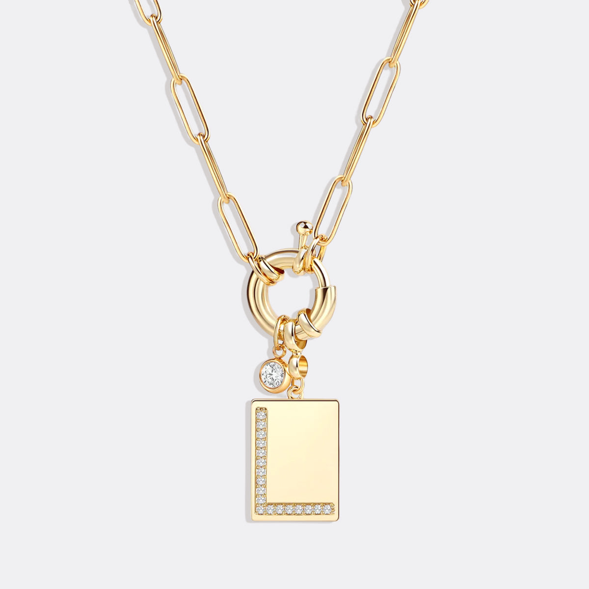 Collier pendentif initial pavé avec chaîne trombone