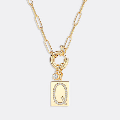 Collier pendentif initial pavé avec chaîne trombone