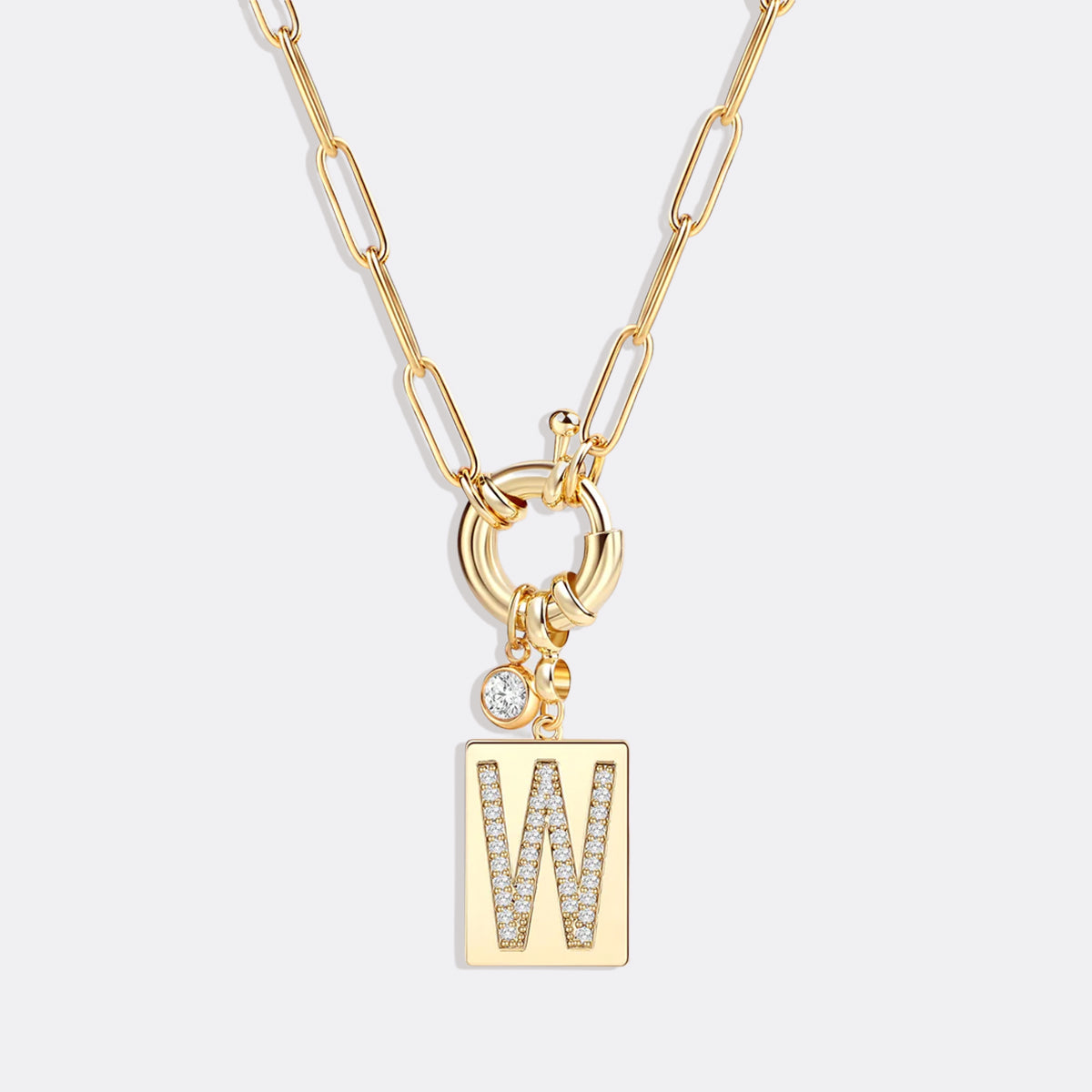 Collier pendentif initial pavé avec chaîne trombone
