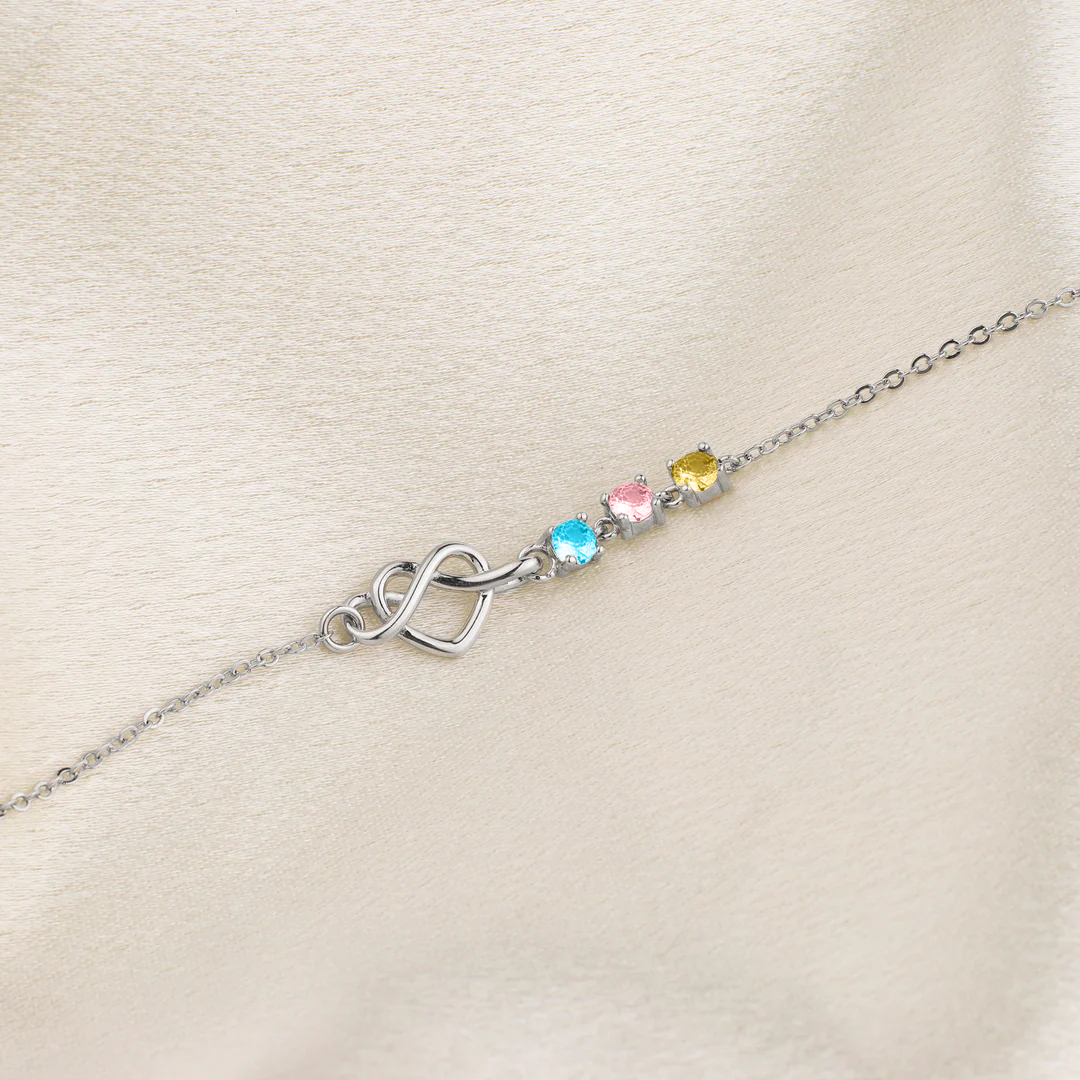 Bracelet nœud cœur avec pierres de naissance personnalisées