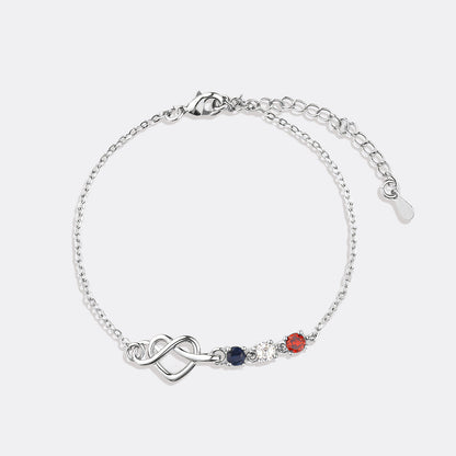Bracelet nœud cœur avec pierres de naissance personnalisées