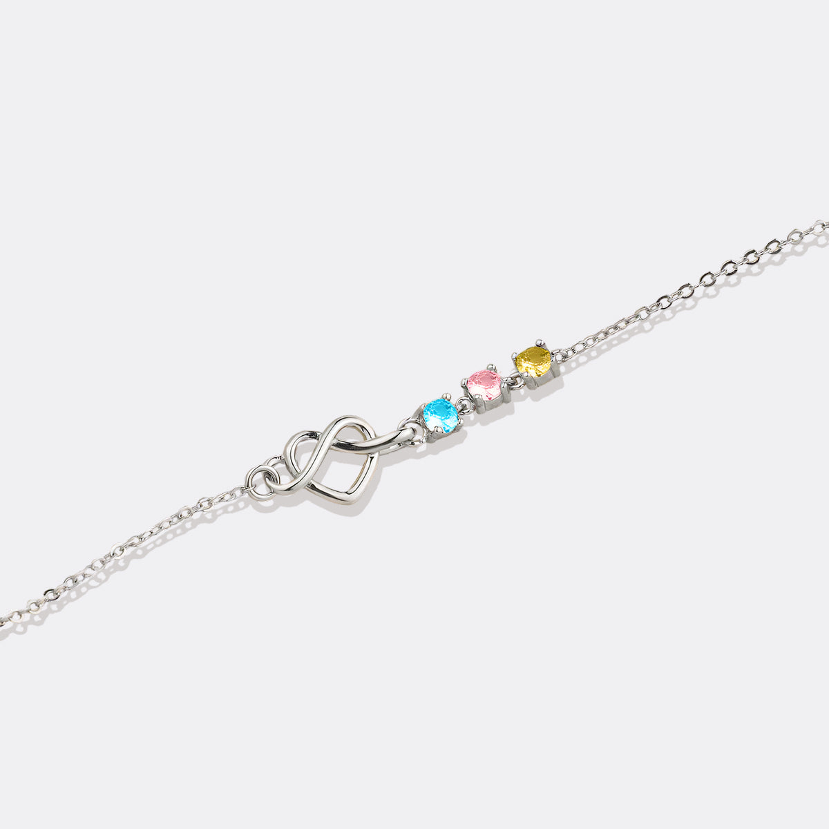 Bracelet nœud cœur avec pierres de naissance personnalisées