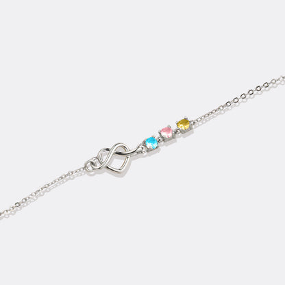 Bracelet nœud cœur avec pierres de naissance personnalisées