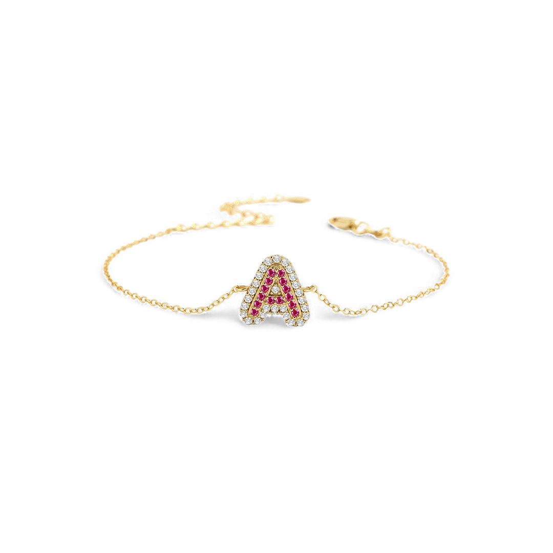 Pink Pave Initial Bracelet