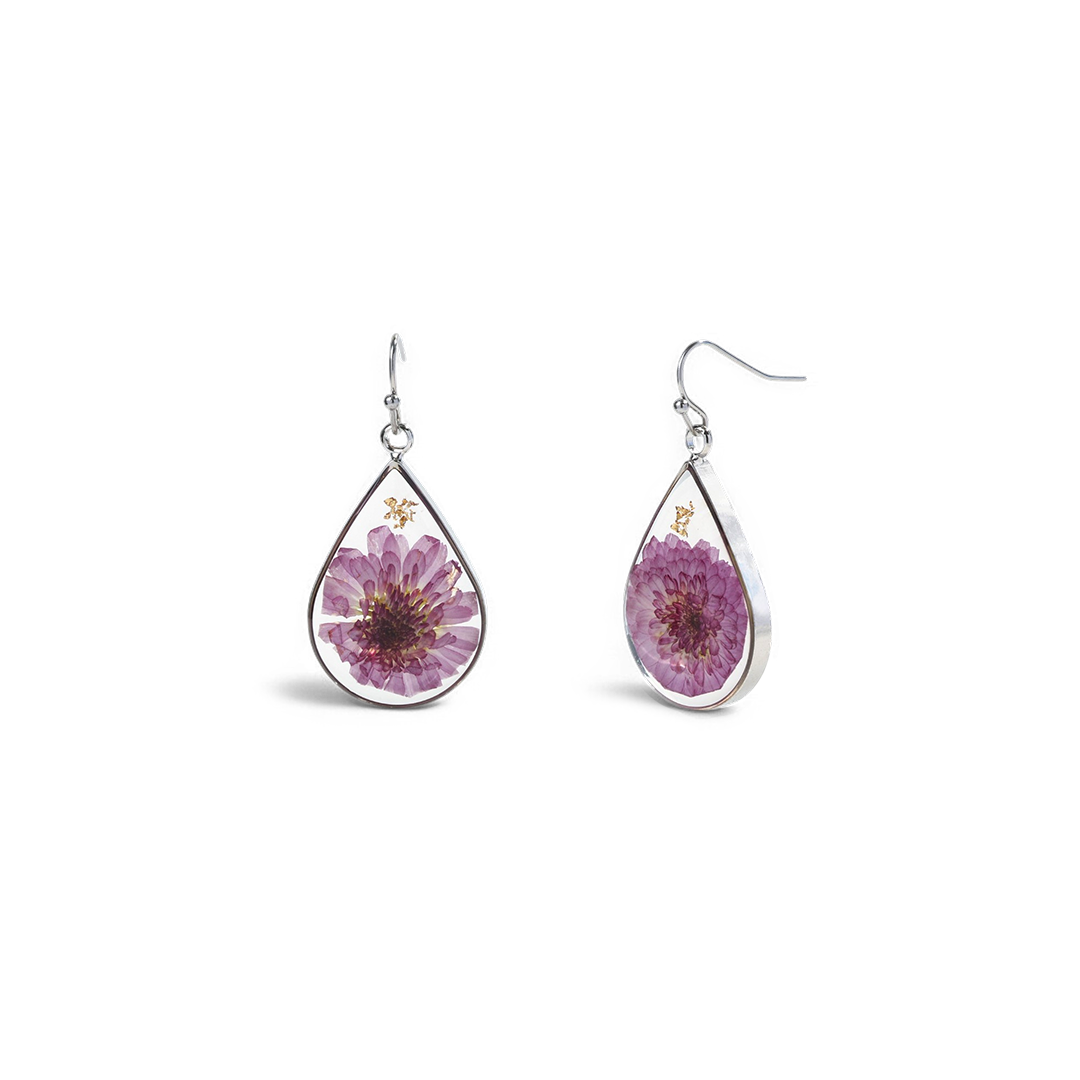 Boucles d'oreilles en fleurs de naissance pressées