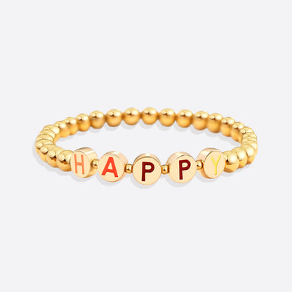 Custom Rainbow Letter Gold Disc Bead Bracelet