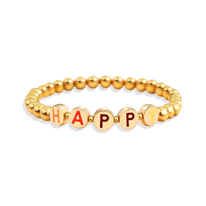 Custom Rainbow Letter Gold Disc Bead Bracelet