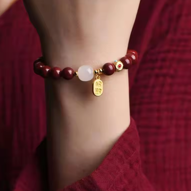 Prosperity & Luck Red Bead White Jade Bracelet