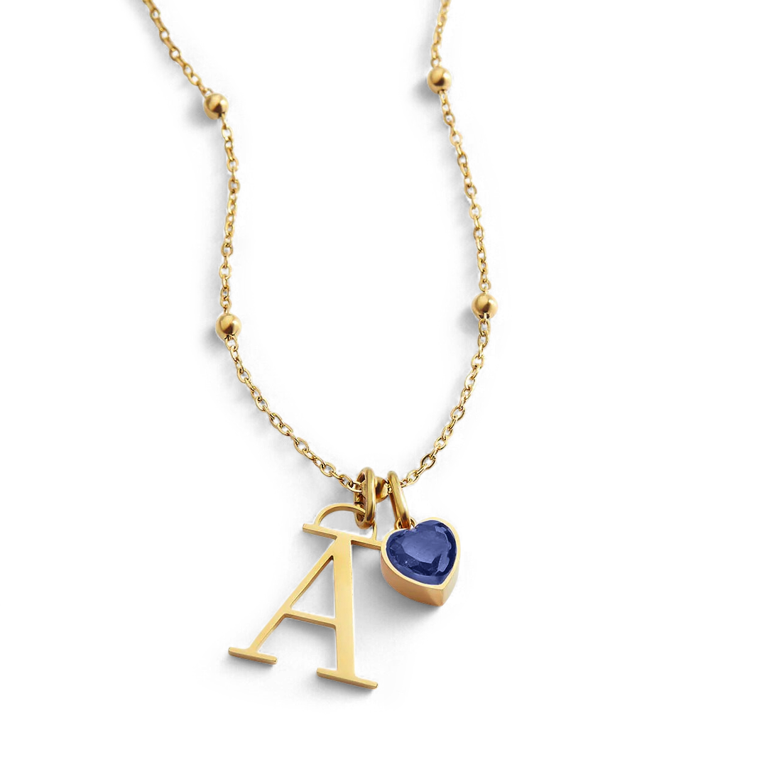 Initial & Birthstone Droplet Necklace