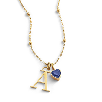 Initial & Birthstone Droplet Necklace
