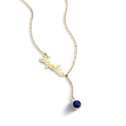 Collier Lariat avec pierre de naissance et nom