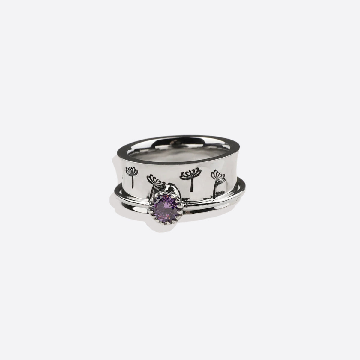 Bague Fidget Spinning Pissenlit Argent Pierre de Naissance