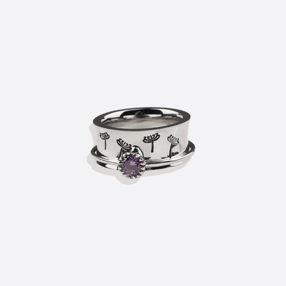 Bague Fidget Spinning Pissenlit Argent Pierre de Naissance