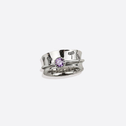 Bague Fidget Spinning Pissenlit Argent Pierre de Naissance