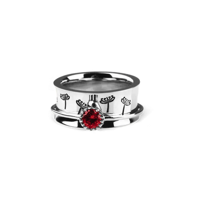 Bague Fidget Spinning Pissenlit Argent Pierre de Naissance