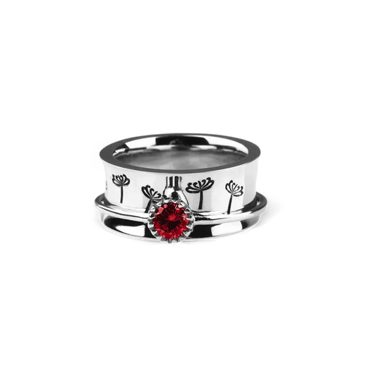 Bague Fidget Spinning Pissenlit Argent Pierre de Naissance