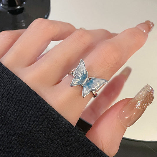 Bague Papillon Bleu Argenté