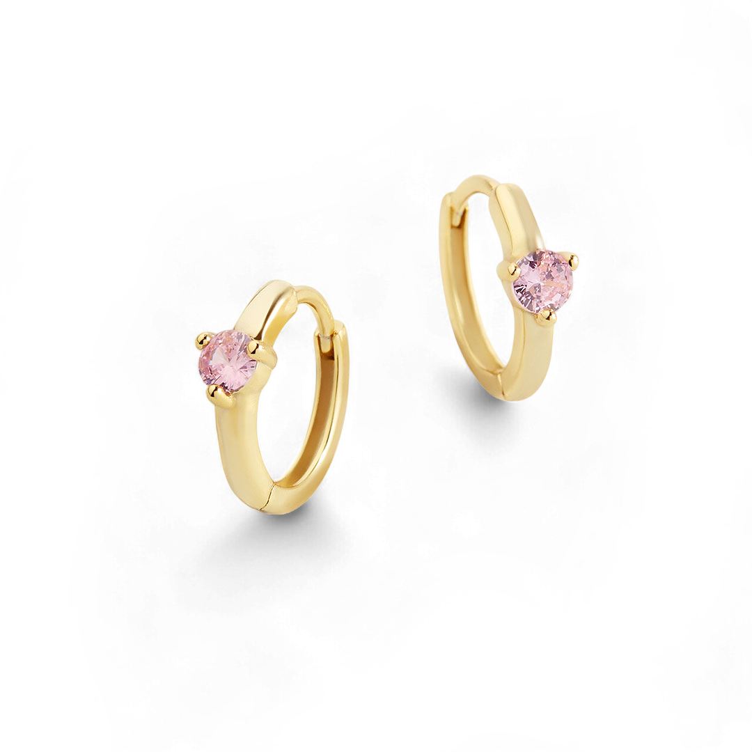 Single Stone Birthstone Huggie Hoops