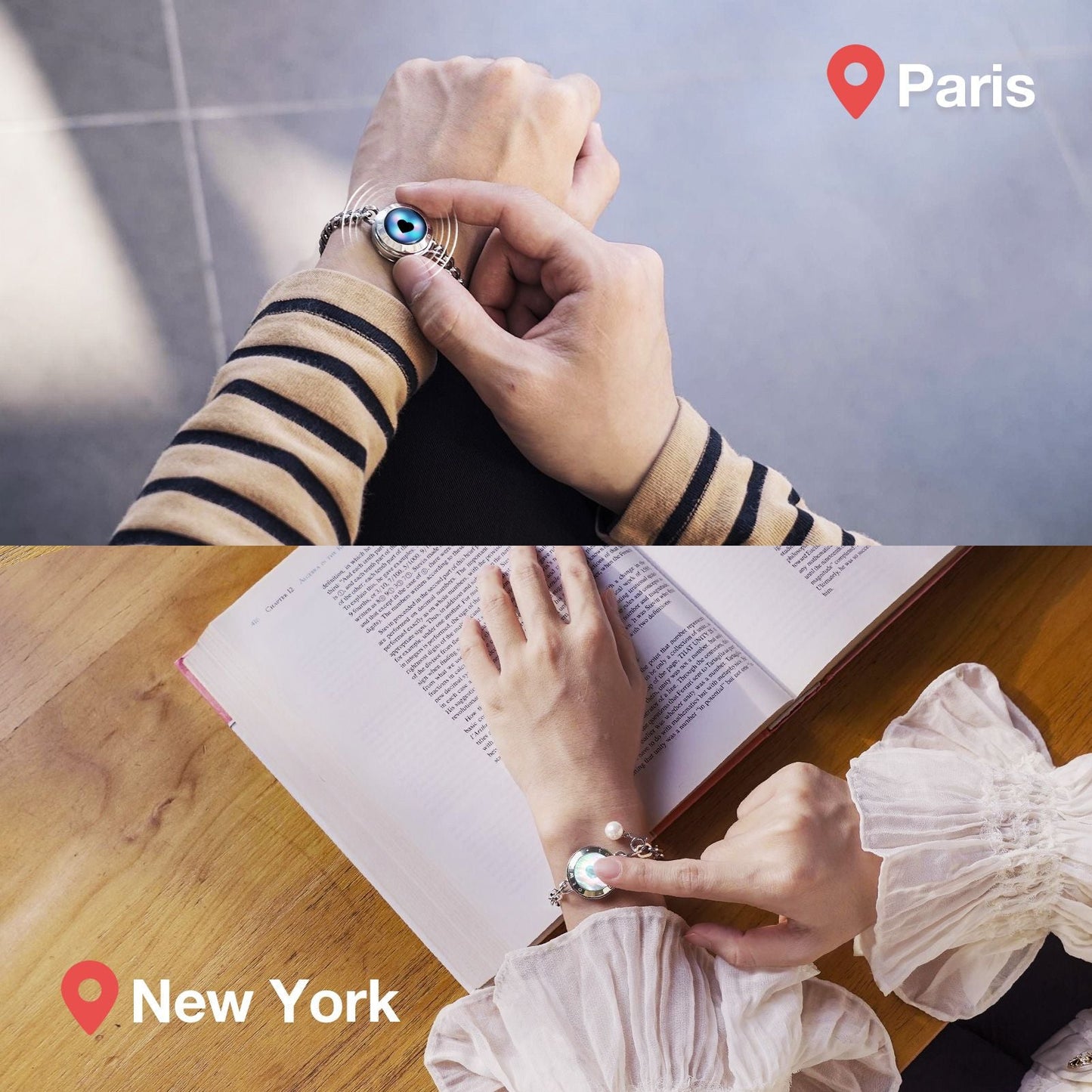 Bracelets tactiles Soulmate 2.0 (chaîne cubaine en argent + chaîne Figaro en argent)