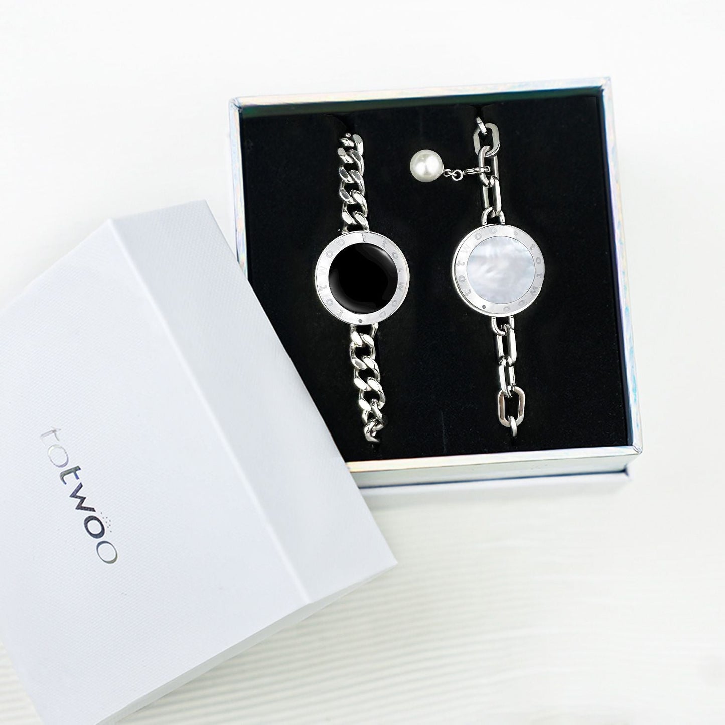Bracelets tactiles Soulmate 2.0 (chaîne cubaine en argent + chaîne Figaro en argent)