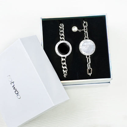 Bracelets tactiles Soulmate 2.0 (chaîne cubaine en argent + chaîne Figaro en argent)