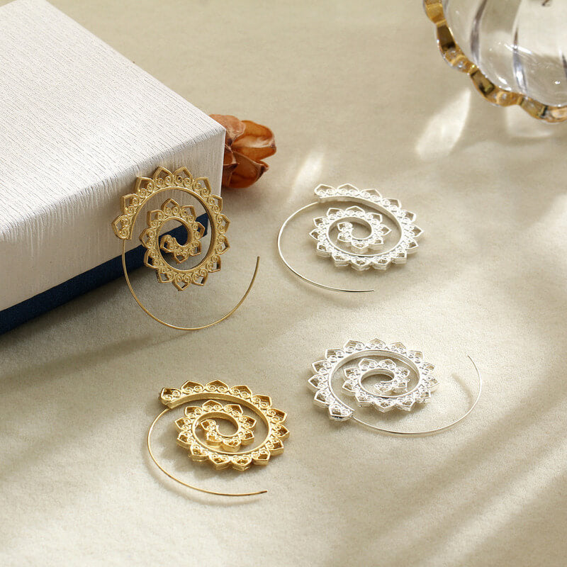 Créoles Hippie Spirales - Grandes Boucles d'Oreilles Tendance