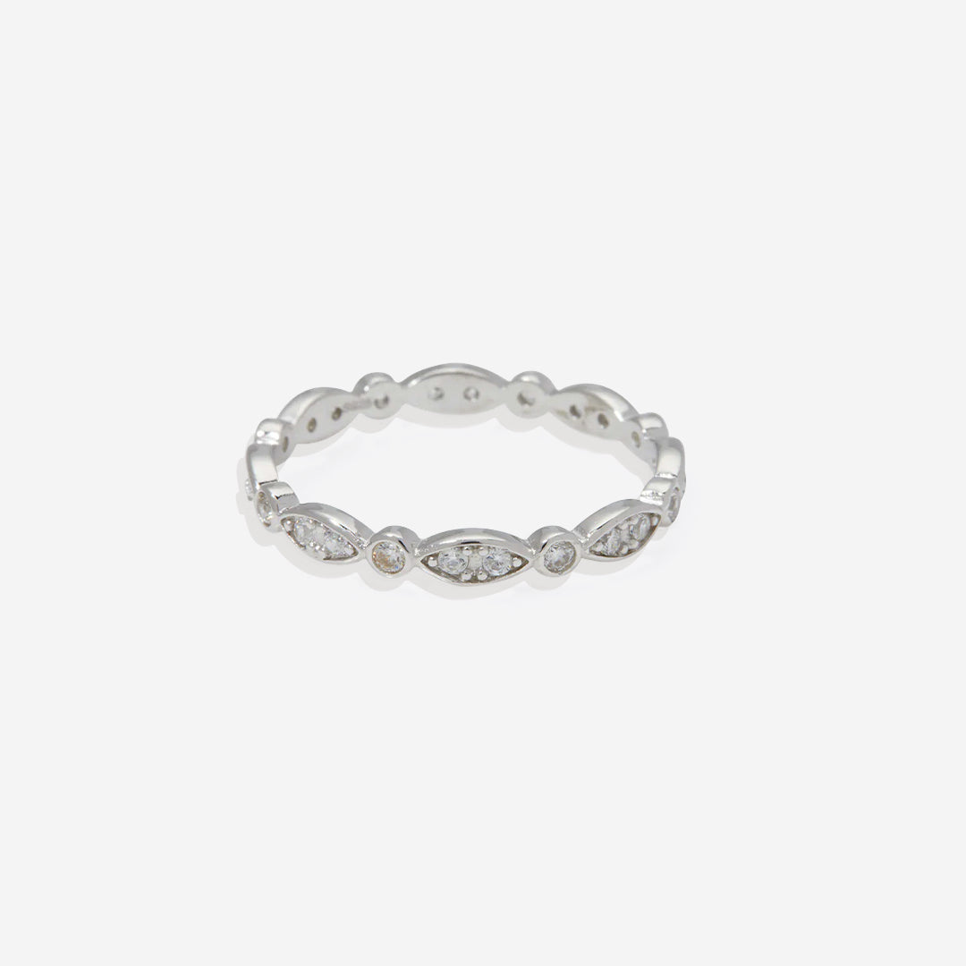 Bague marquise et à pois en argent sterling