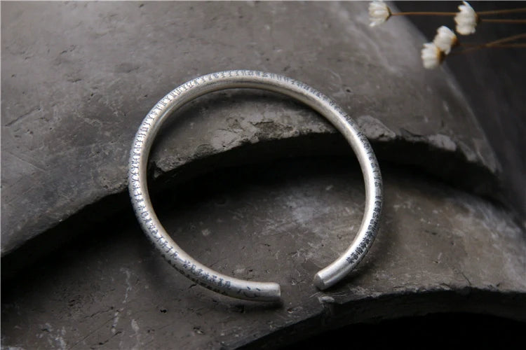 S999 Sterling Silver Retro Style Bracelet Men's Pure Silver Heart Meridian Open Bracelet