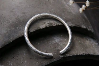 S999 Sterling Silver Retro Style Bracelet Men's Pure Silver Heart Meridian Open Bracelet