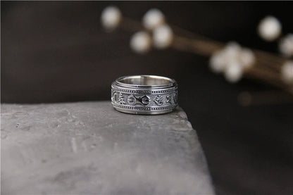 Rotatable Six-Character Mantra Ring s925 Sterling Silver Ring