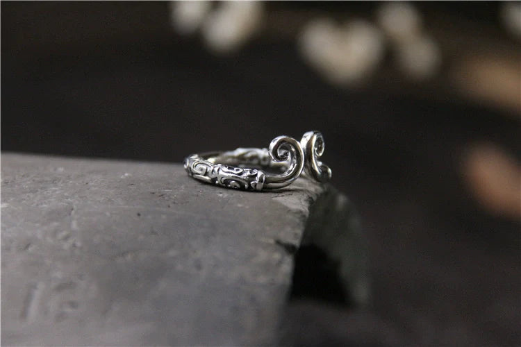 S925 Retro Thai Silver Ring Sun Wukong Tightening Spell Open Finger Ring for Men