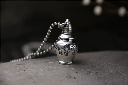 S925 Sterling Silver Six Characters Mantra Gawu Box Cinnabar Bottle Pendant