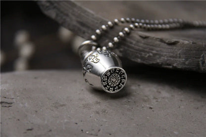 S925 Sterling Silver Six Characters Mantra Gawu Box Cinnabar Bottle Pendant