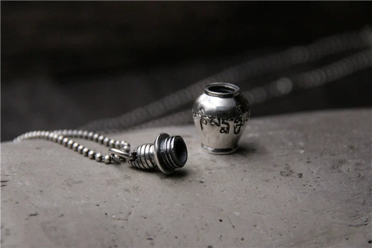 S925 Sterling Silver Six Characters Mantra Gawu Box Cinnabar Bottle Pendant