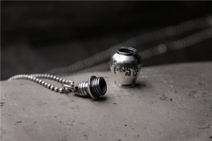 S925 Sterling Silver Six Characters Mantra Gawu Box Cinnabar Bottle Pendant