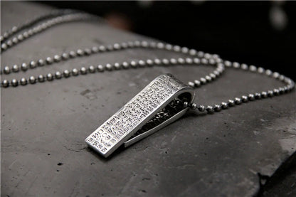 S925 Sterling Silver Retro Pure Silver Heart Sutra Pendant