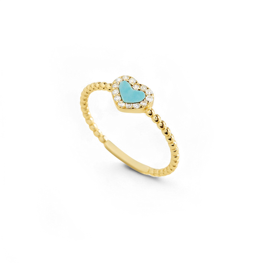 Bague en forme de cœur avec petite pierre précieuse