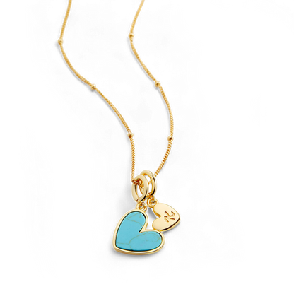 Collier Coeur Initiale Turquoise