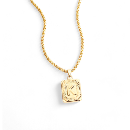 Initial Card Pendant Necklace with Rolo Chain