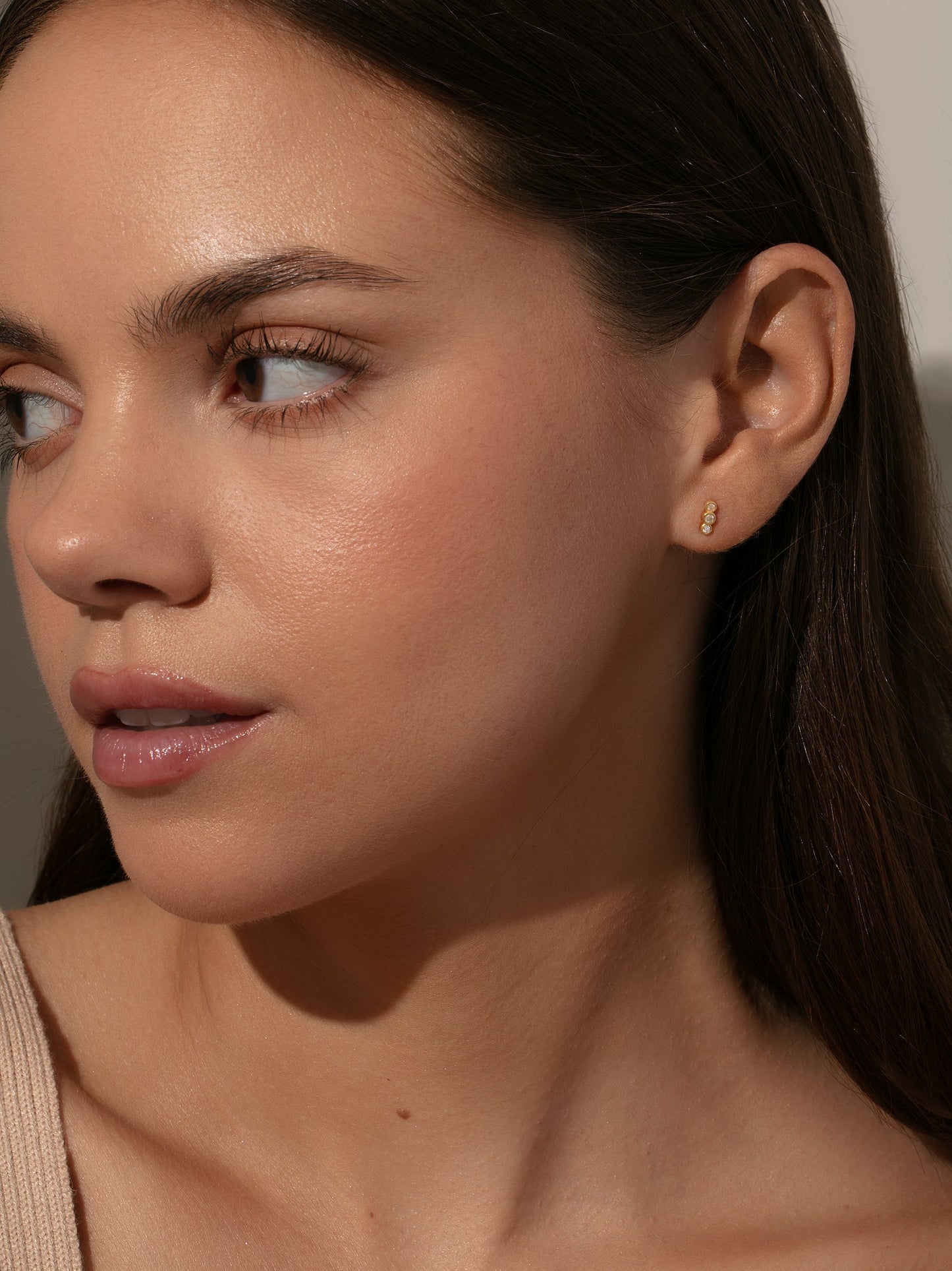 Triple Diamond Vermeil Stud Earrings